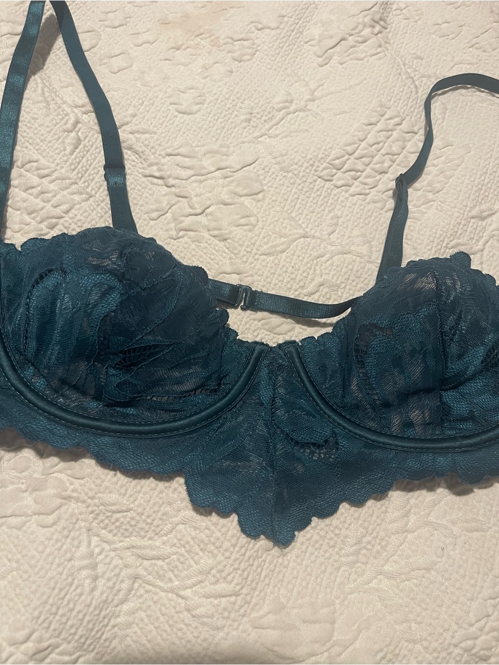 Lace Underwire Balcony Bra - Teal L Underwire Back Closure with straps